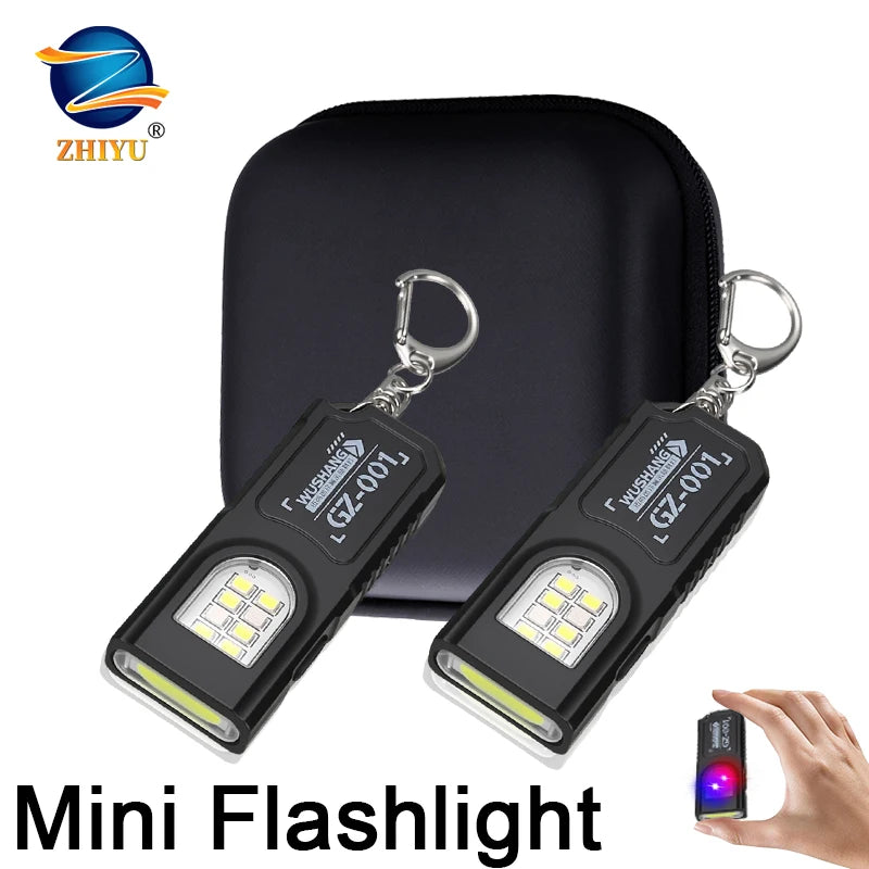 Potente linterna LED COB en miniatura para llavero, recargable por USB, luz de trabajo colgante, impermeable, para camping, senderismo, bolsillo, llavero.