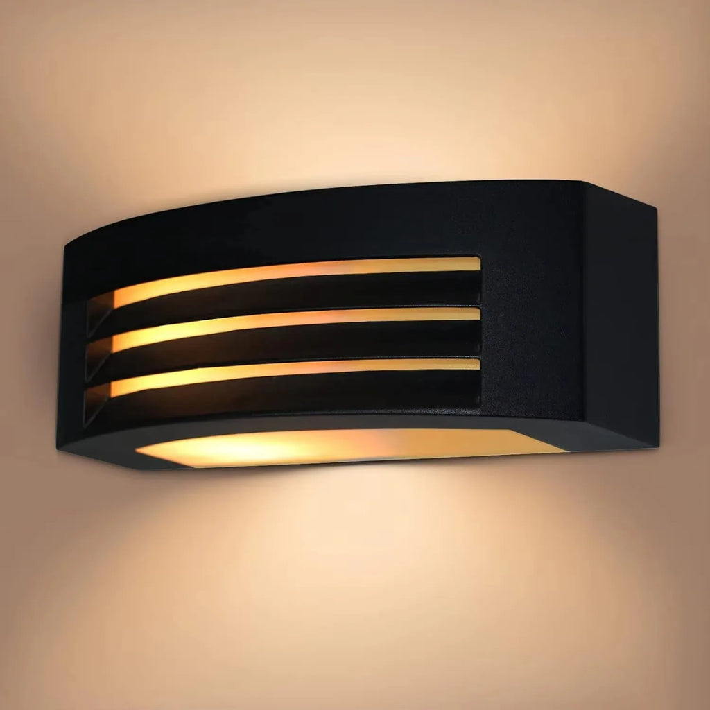 Apliques de pared de aluminio negro para exteriores, base E27, impermeables IP54, para balcón, patio, porche, pasillo e iluminación de pasillo