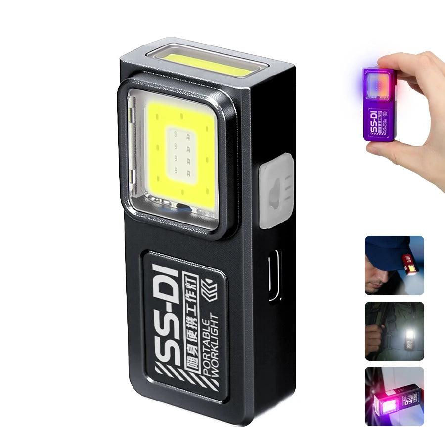 Potente Linterna EDC de 550 lúmenes recargable por USB-C, antorcha portátil con luces COB rojas y azules, linterna portátil para exteriores con clip para bolígrafo