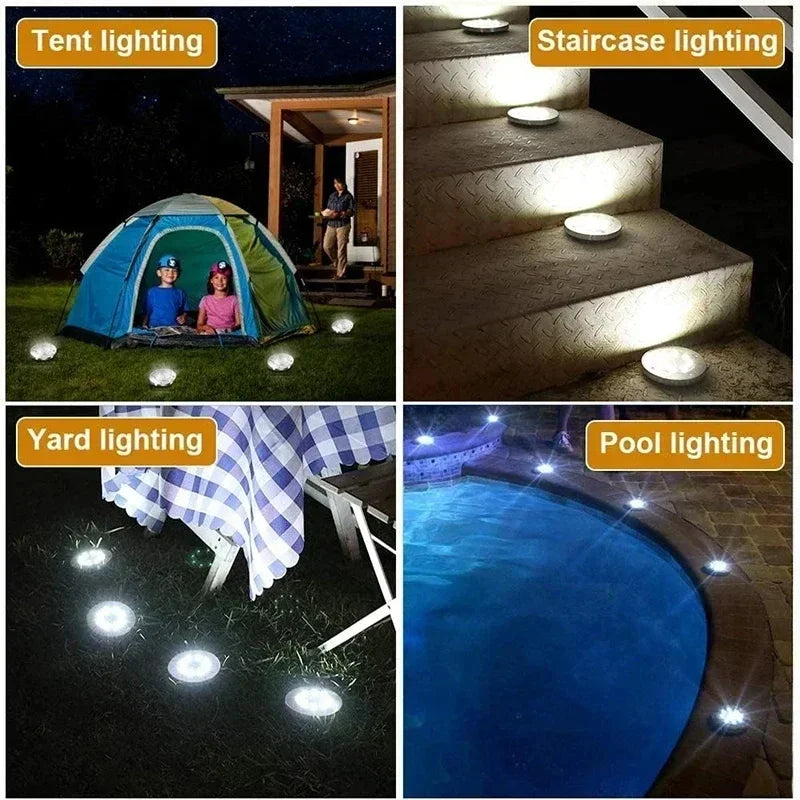Lámpara solar LED de pie 8LED para exteriores, luces subterráneas impermeables para decoración de jardín, terraza, patio
