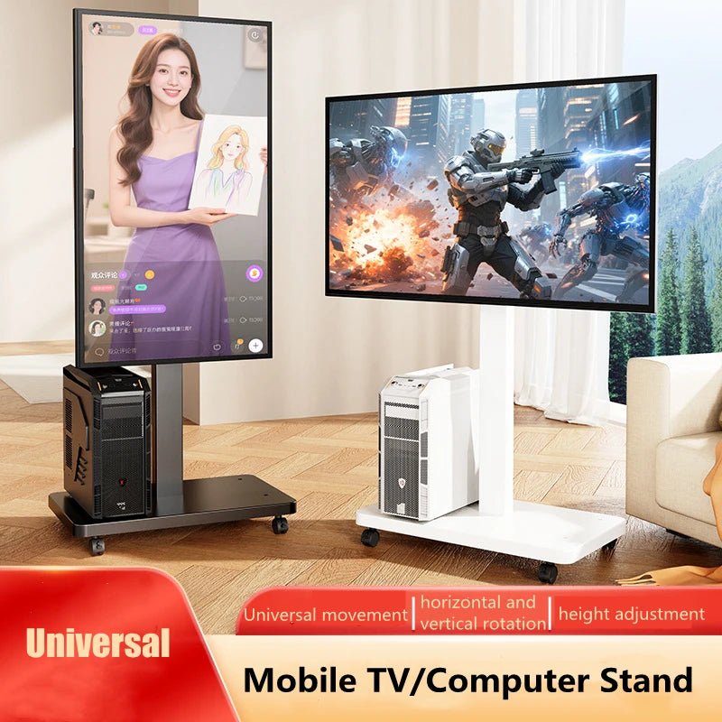 Soporte de TV con ruedas para televisores y PC de 10-43 pulgadas, carrito de TV móvil portátil sobre ruedas, soportes de suelo universales con montaje giratorio aptos para esquinas