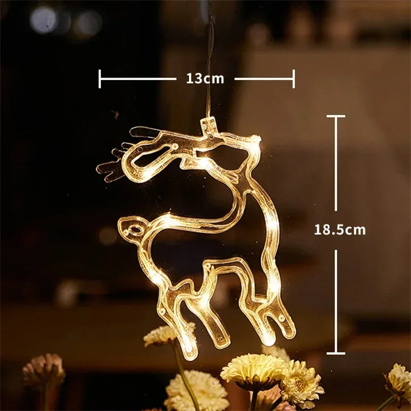 Luz LED de copo de nieve para Navidad, Papá Noel, lámpara de ventosa colgante, adornos de ventana, decoración para el hogar, Navidad, Año Nuevo, luces de cadena