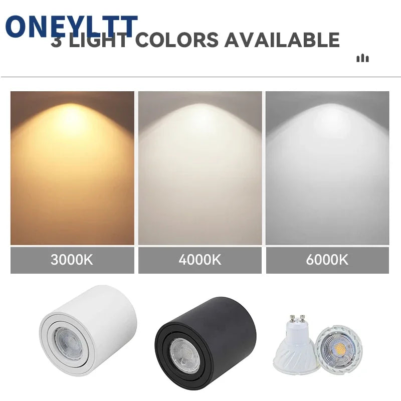 Foco GU10 Redondo LED de Superficie para Techo, Lámpara GU10 Halógena Cilíndrica, 220V