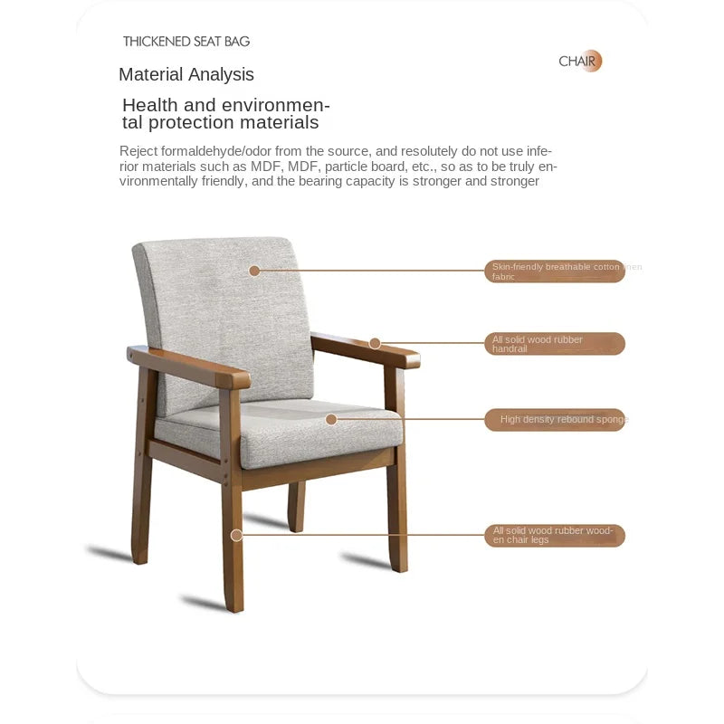 Silla de madera maciza, silla individual, silla de escritorio para ordenador, silla cómoda con respaldo para el hogar, sillón para sentarse, silla para mahjong para ancianos