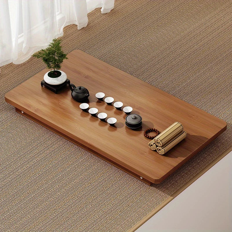 Versatile Foldable Coffee Table - Brown, Bamboo Top, Contemporary Style for Bay Window, Balcony, or Study Area