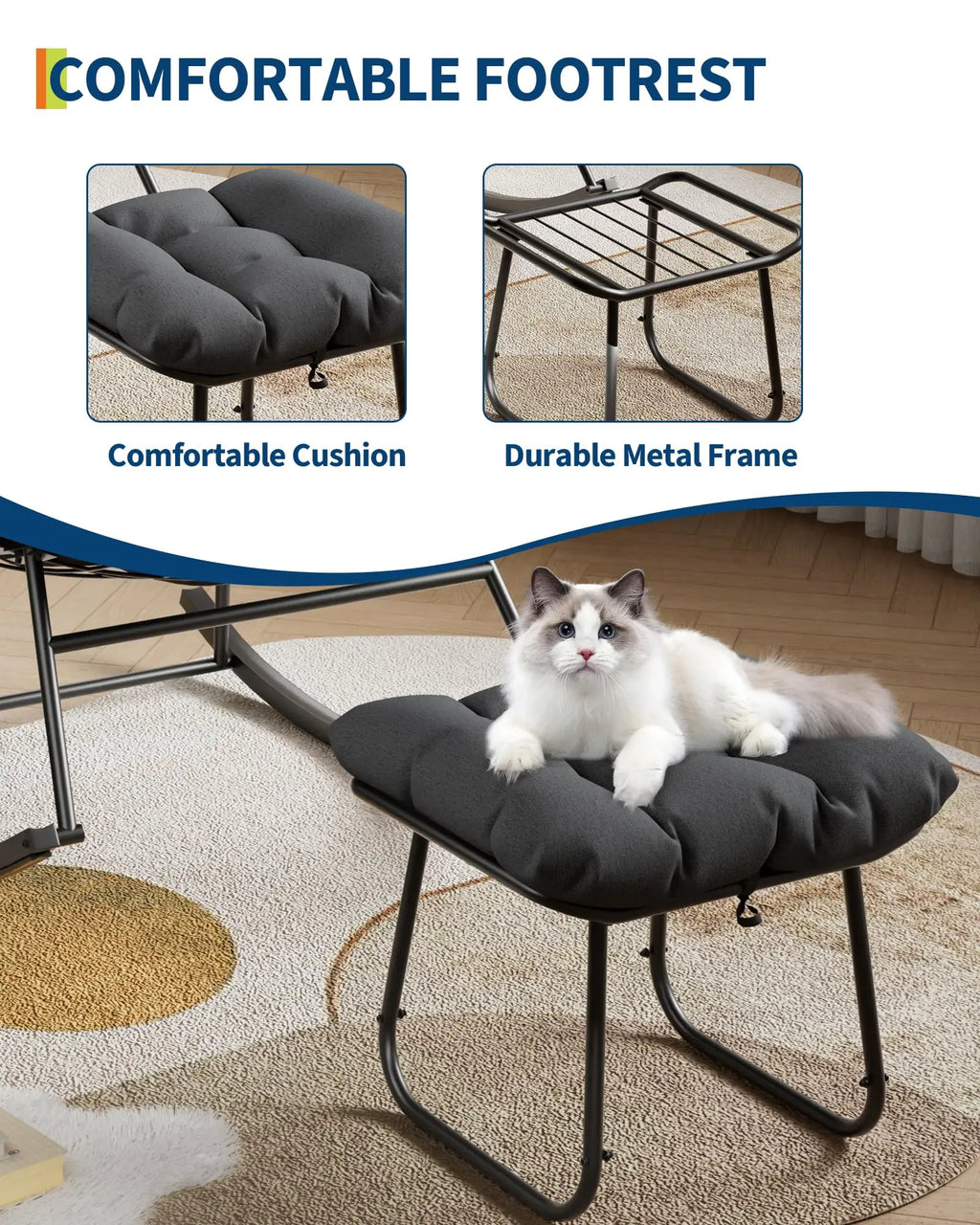 Mecedora Papasan extragrande con otomana, mecedora tipo huevo para exteriores para porche, balcón, patio trasero, alta resistencia, capacidad de 204 kg