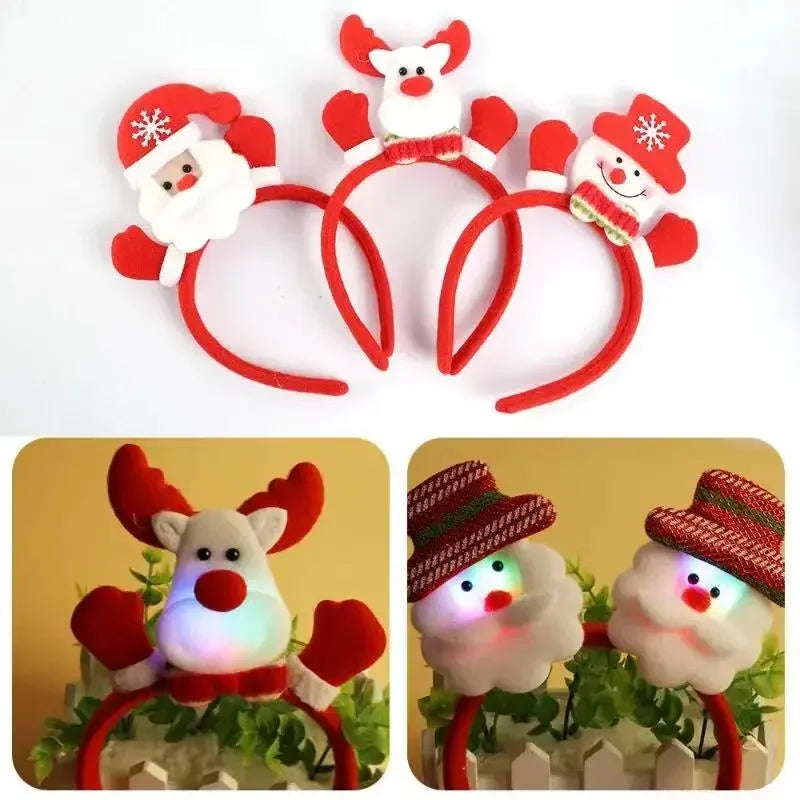 Diadema navideña LED con luces de Papá Noel, astas de alce, reno, brillante, para fiesta de cosplay, adornos para el pelo con orejas de Navidad