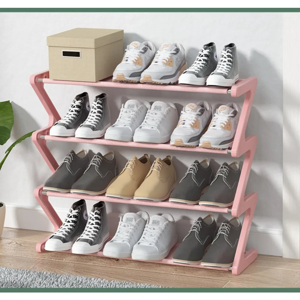 Almacenamiento de Zapatos Doméstico Simple Estante Creativo para Zapatos en Forma de Z Estante de Zapatos de Ensamblaje Multicapa para Dormitorios Almacenamiento de Zapatos que Ahorra Espacio