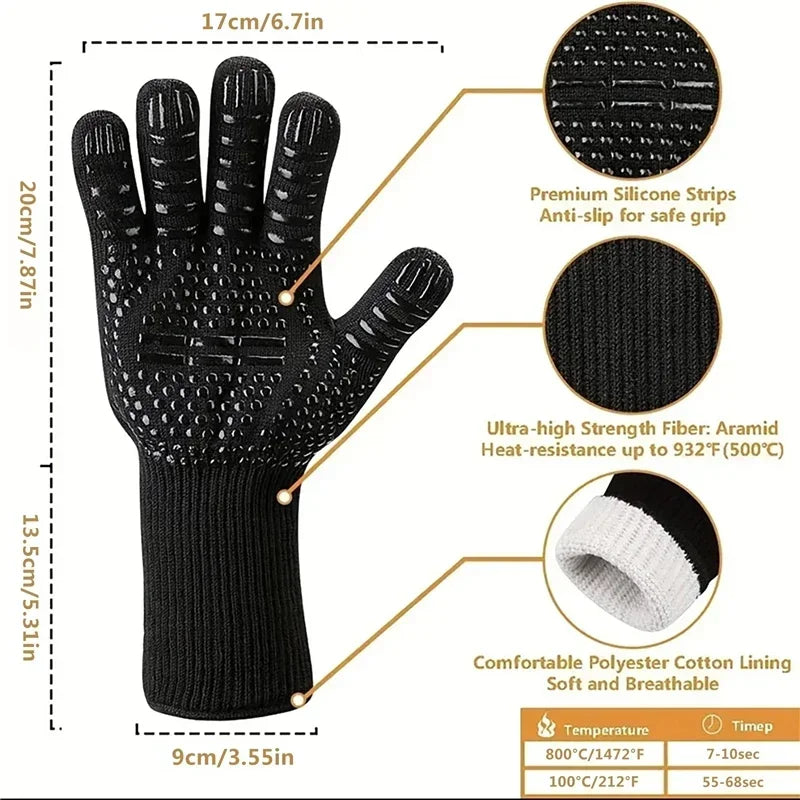Guantes de barbacoa One Piece, guantes de horno resistentes a altas temperaturas de 500-800 grados, guantes de microondas ignífugos y aislantes del calor para barbacoa