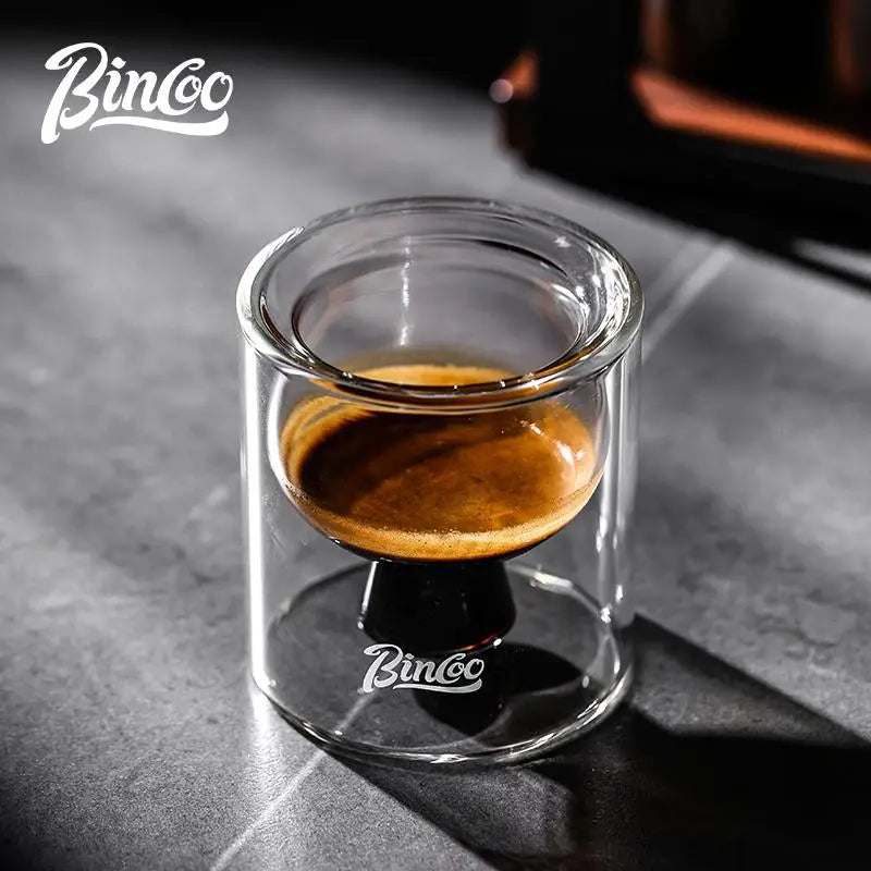 Taza de café de vidrio grueso de doble capa BINCOO, taza de café expreso de borosilicato resistente al calor para el hogar y la oficina, 80 ml