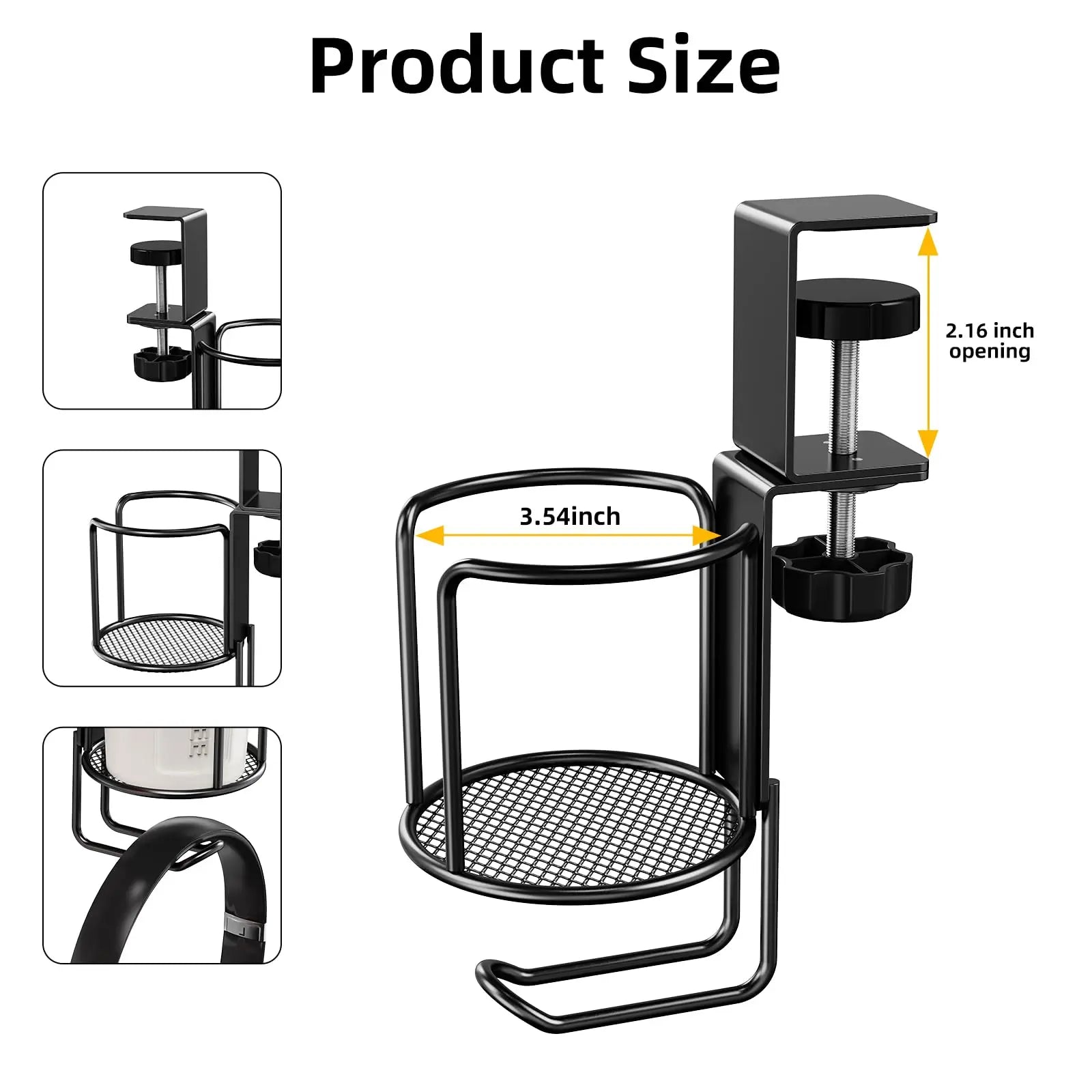 Soporte para tazas de escritorio 2 en 1 con colgador de auriculares, soporte antivuelco para tazas, gancho giratorio de 360° apto para tazas de café