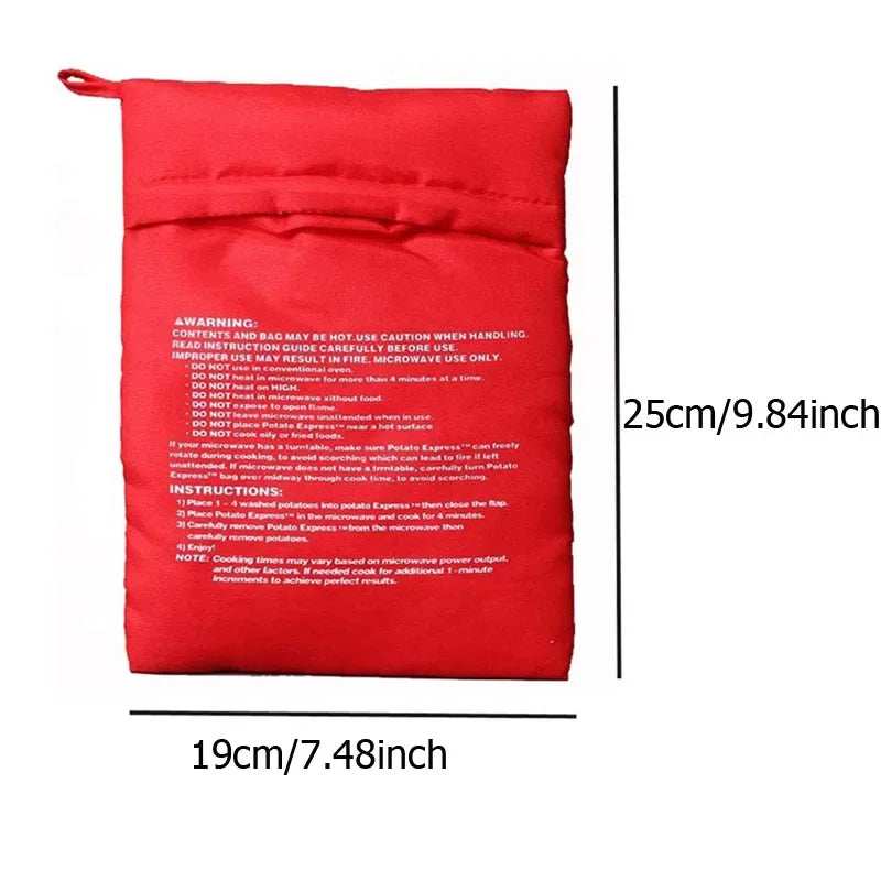 Bolsa de patatas para microondas, reutilizable, cocinador de patatas express para microondas, cocinador de patatas asadas, patatas perfectas en 4 minutos, bolsa de horno roja