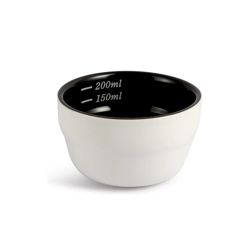 Tazón de café de cerámica de 200 ml con escala Tazón de medición engrosado Taza de cata en U con cuchara Taza medidora de espresso Accesorios de café