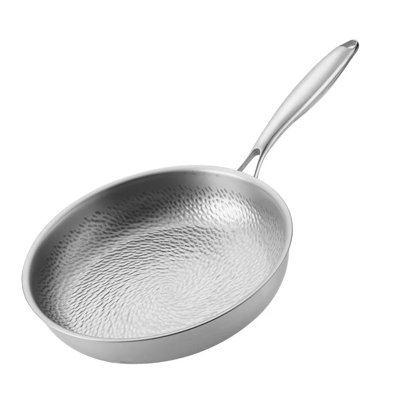 Sartén de tres capas, sartén para cocinar en casa, sartén antiadherente martillada, uso en cocina