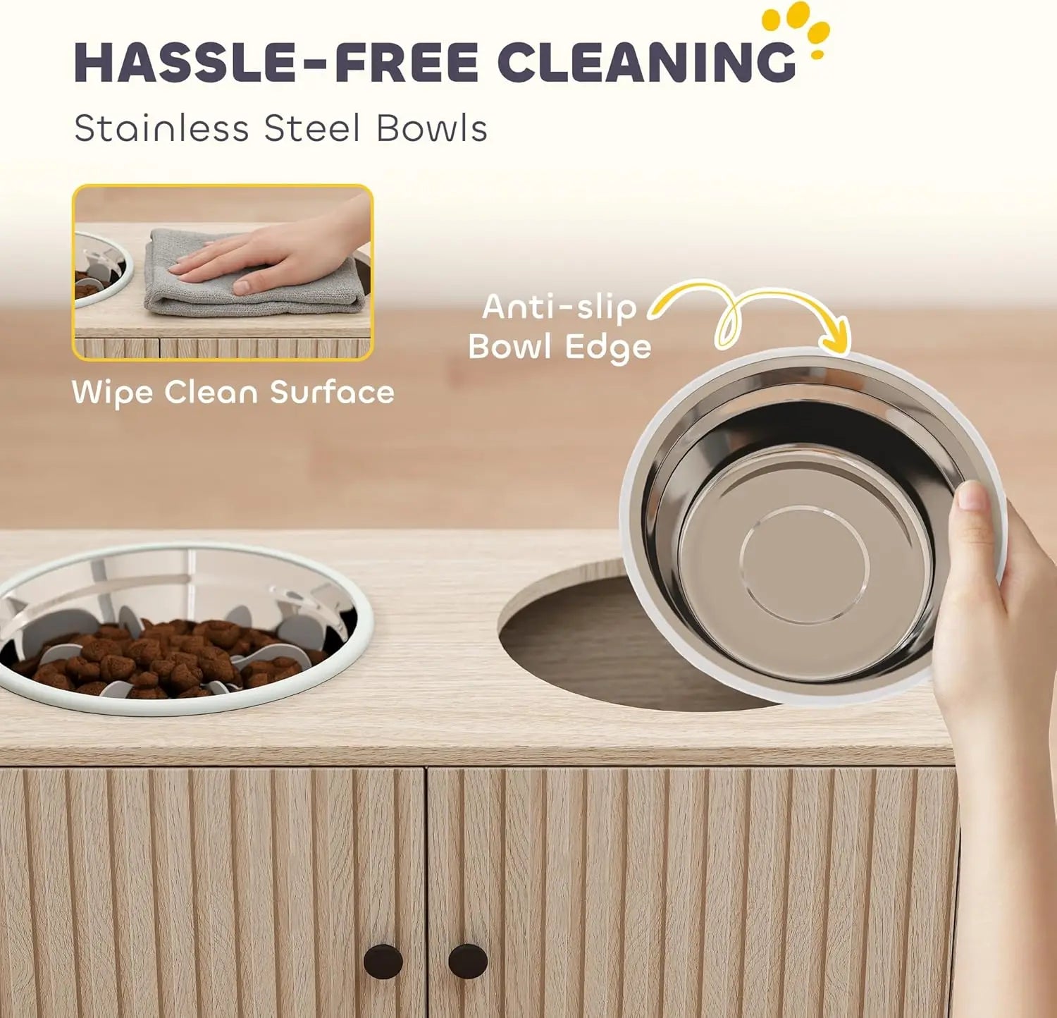 Comederos Elevados para Perros con Gabinete de Almacenamiento, Soporte Elevado para Comedero de Perros, Estación de Alimentación para Mascotas con Comedero Lento y Antideslizante, para Mascotas Grandes