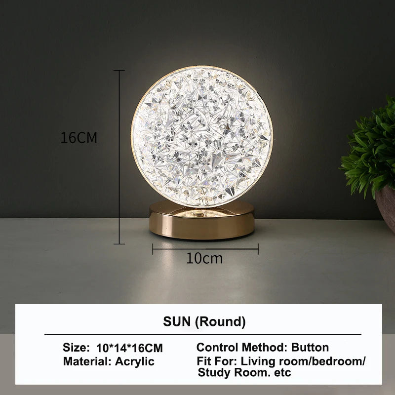 Lámpara de luna 3D táctil de cristal LED para mesita de noche, decoración estética para la habitación de niñas, luz nocturna USB ambiental