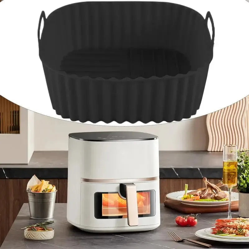 Recipientes de silicona para freidora de aire, cuadrados, cesta para freidora de aire, plato, utensilios de cocina, reutilizables, antiadherentes, molde para pizza, accesorios de cocina para horno