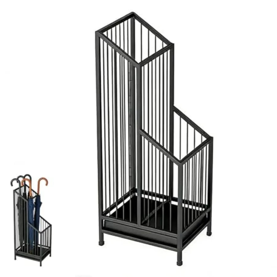Paragüero con Bandeja de Goteo Negro, Soporte para Paraguas de Interior para Entrada, Hoteles y Oficinas, Decoración Minimalista Moderna para el Hogar