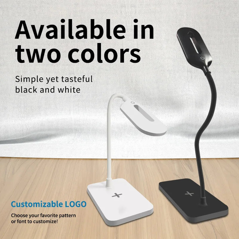 Lámpara de escritorio LED con carga inalámbrica USB para teléfono móvil, táctil, protección ocular, lámpara de mesa para oficina en casa