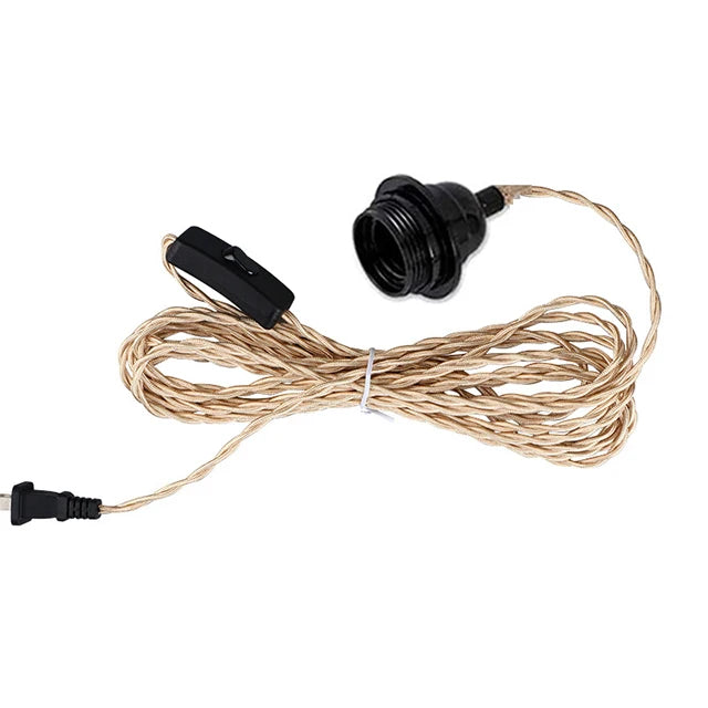 Cable trenzado con portalámparas E27 Cable eléctrico de cuerda Enchufe Cable trenzado vintage con interruptor de encendido/apagado Lámpara colgante