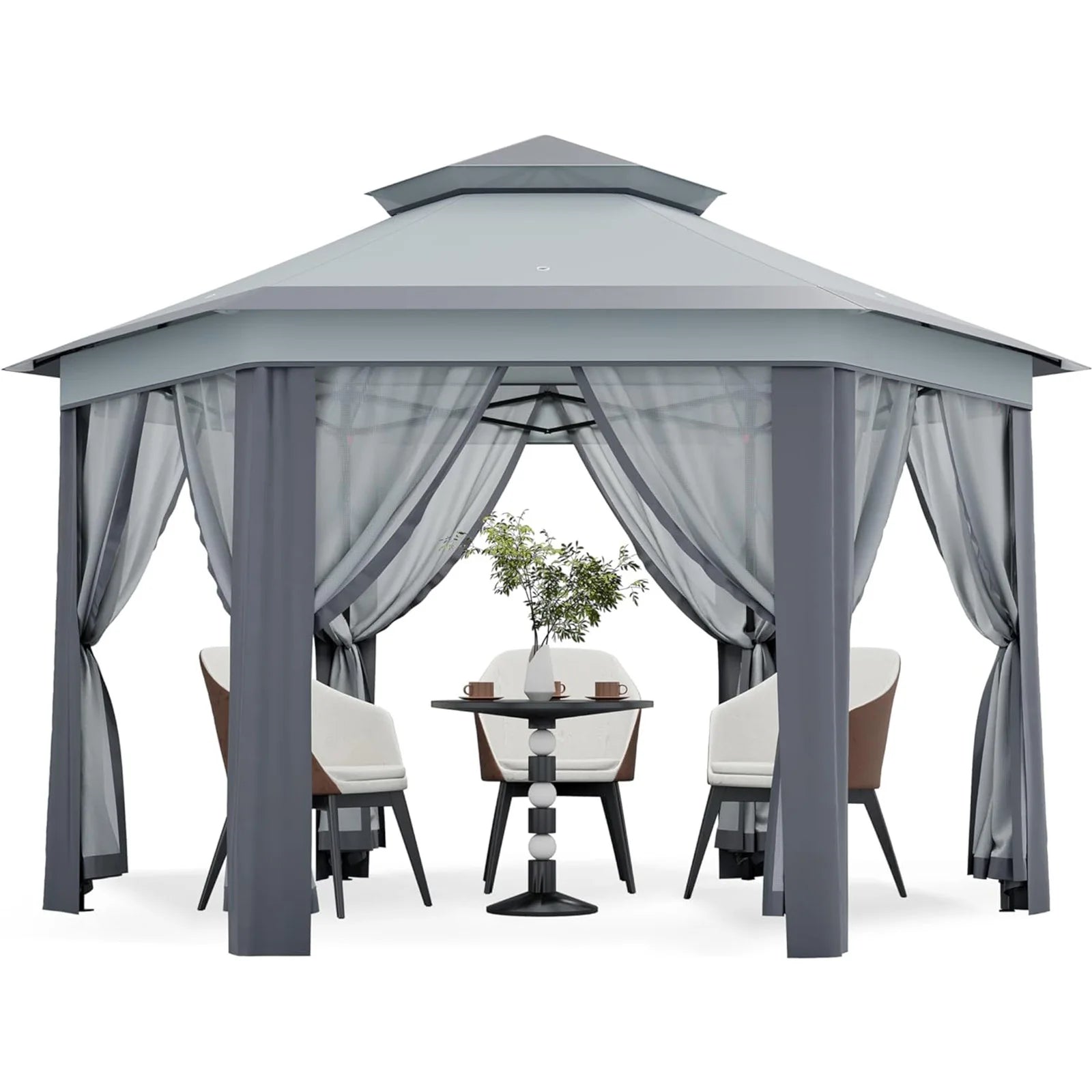 13x13 FT Pop Up Gazebo Outdoor Canopy Tent With Mosquito Netting Double Roof Heavy Duty Shelter For Patio Backyard Garden