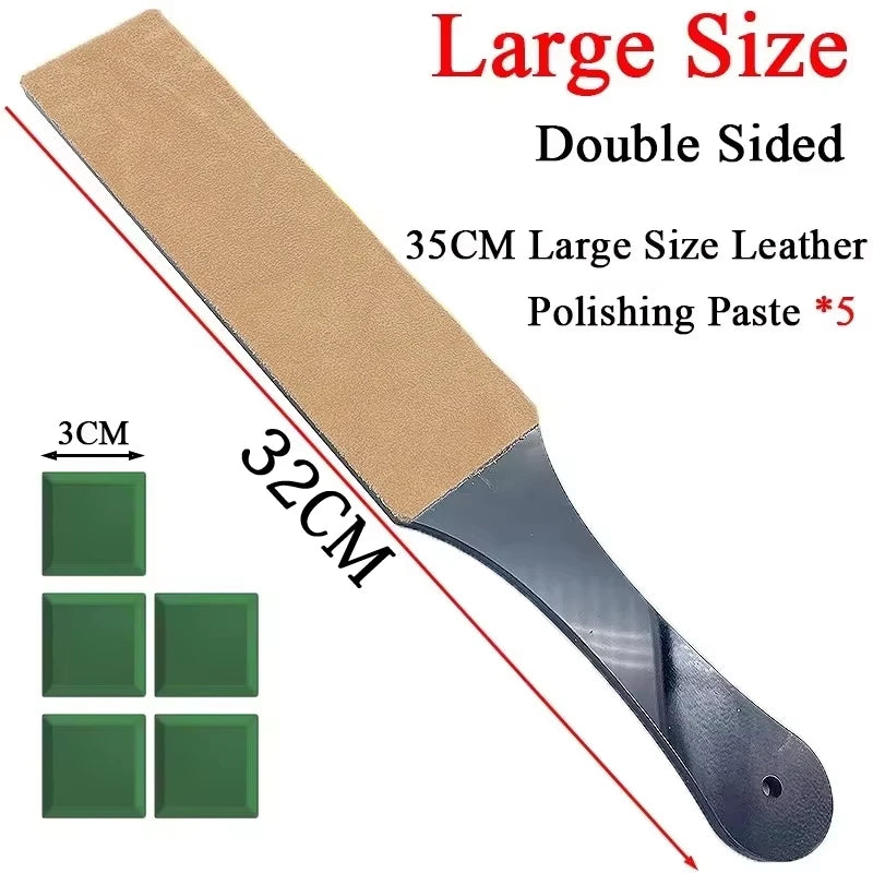 Double Side Leather Strop for Knife Sharpening Stropping Block Kit with Polishing Compound Knife Sharpening Double Side