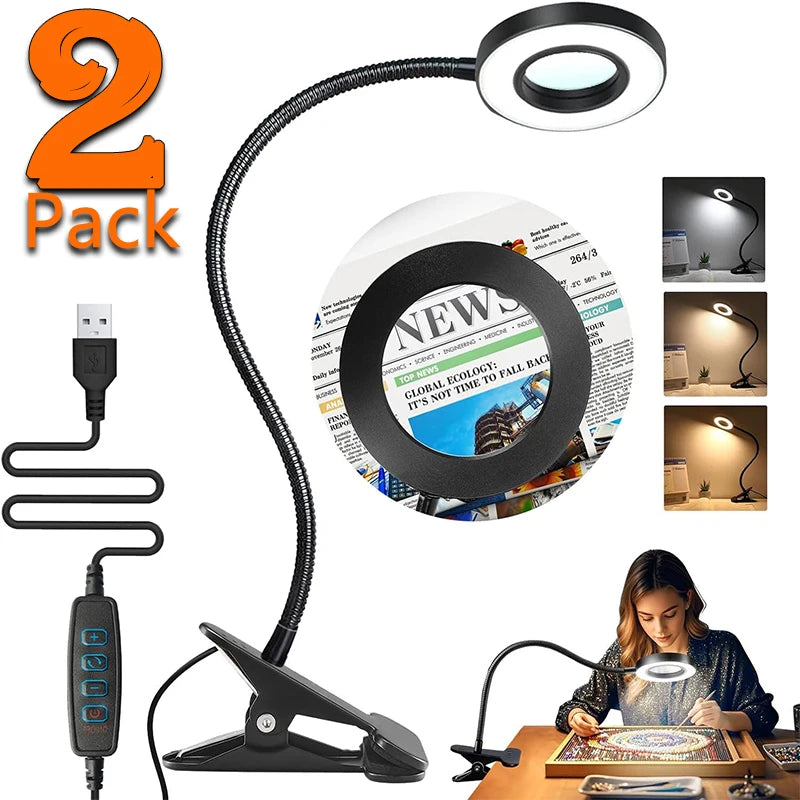 Con/Sin Lupa, 3 Colores, 10 Niveles de Brillo Continuos, Lámpara de Escritorio Flexible con Brazo de Ganso con o sin Lupa