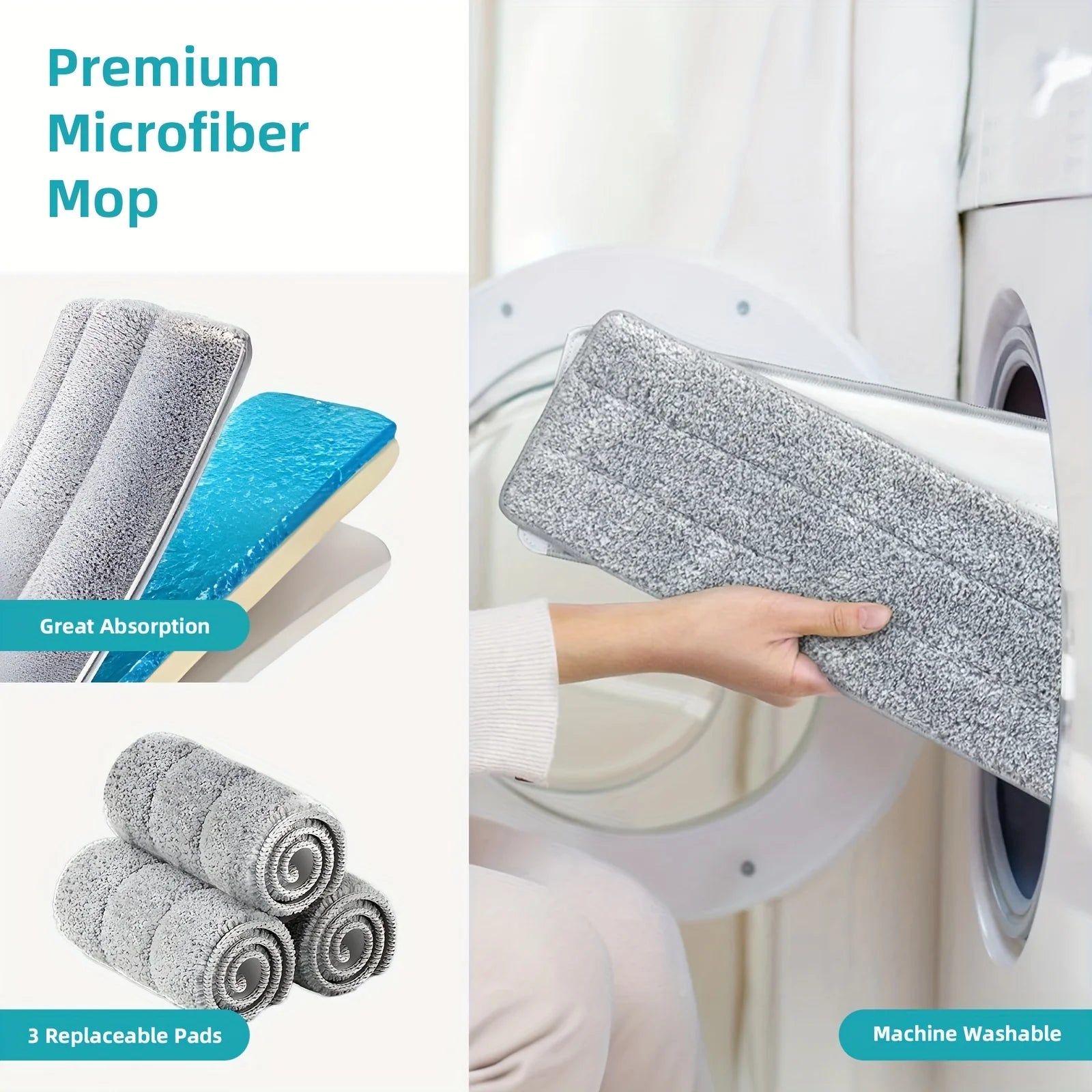 Juego de cubo y fregona giratoria con escurridor, sistema de limpieza de suelos con 3 almohadillas de microfibra lavables para uso húmedo y seco en todo tipo de suelos