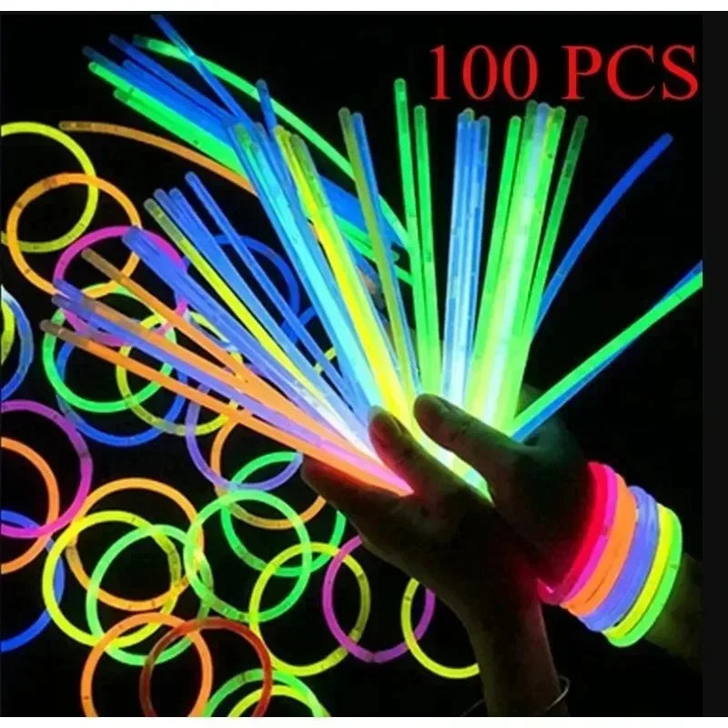 100 Pulseras de neón luminosas para Navidad, Halloween, Año Nuevo, juguetes para niños, pulseras luminosas para fiestas de baile, pulseras fluorescentes para conciertos