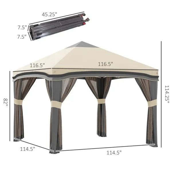 Carpa cenador emergente Outsunny de 3x3m con red, altura ajustable, toldo para fiestas al aire libre con bolsa de transporte con ruedas