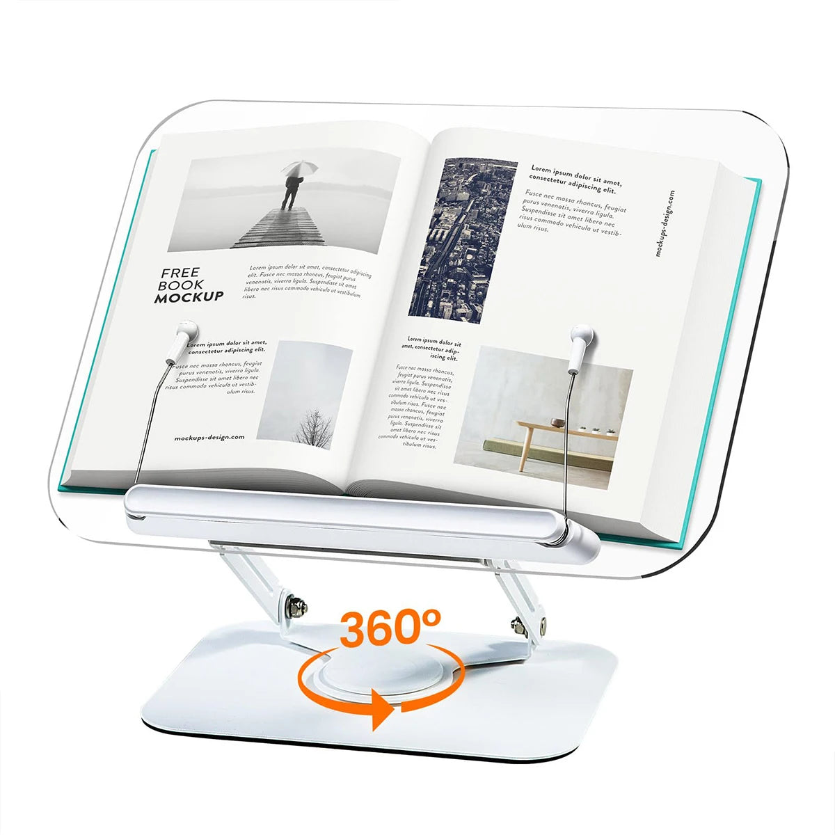 Nuevo soporte acrílico para libros con almacenamiento para lectura, soporte ajustable para libros con base giratoria de 360°, soporte elevador de escritorio plegable
