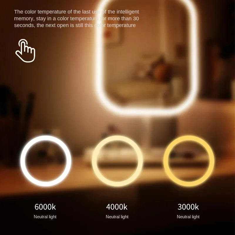 NEW 3 Colors Dimmable Lights Rechargeable LED Vanity Mirror Touch Control Makeup Mirror for Home Travel Portable Cosmetic
