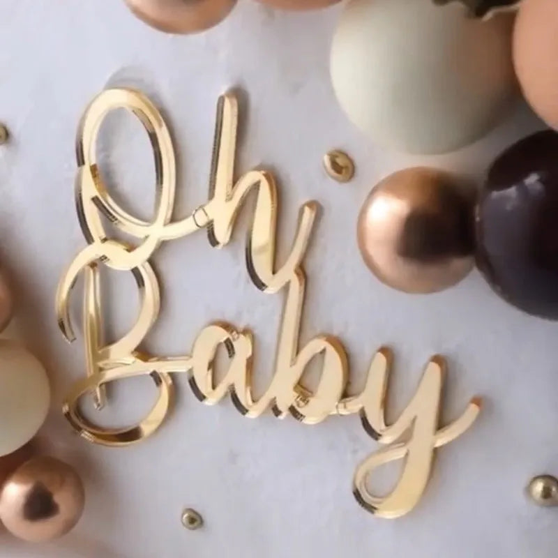 Ins Simple Style Happy Birthday Cake Topper Gold silver Acrylic Kids Party Gift Cupcake Toppers Baby Shower Dessert Decoration