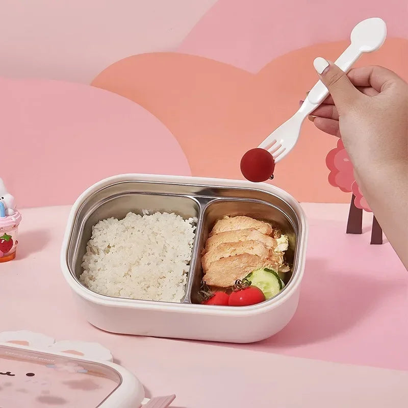 Fiambrera Bento de Acero Inoxidable con Diseño Creativo de Conejo, Dividida, Sellada, Portátil, con Hebilla, para Niños y Estudiantes, Lindos Regalos