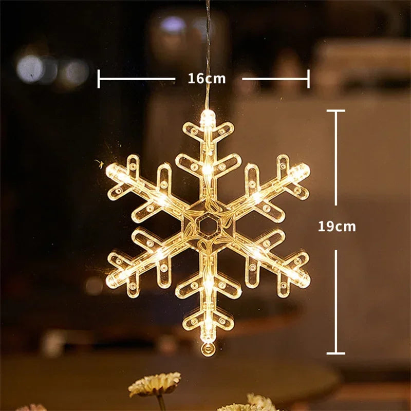 Luz LED de copo de nieve para Navidad, Papá Noel, lámpara de ventosa colgante, adornos de ventana, decoración para el hogar, Navidad, Año Nuevo, luces de cadena