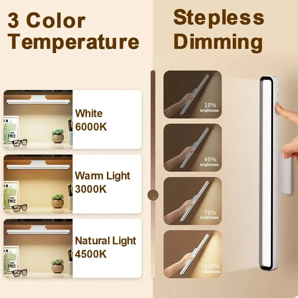 Lámpara de escritorio LED, recargable por USB, luz de mesa con atenuación continua, lámpara magnética colgante para dormitorio, mesa de lectura, luz nocturna recargable