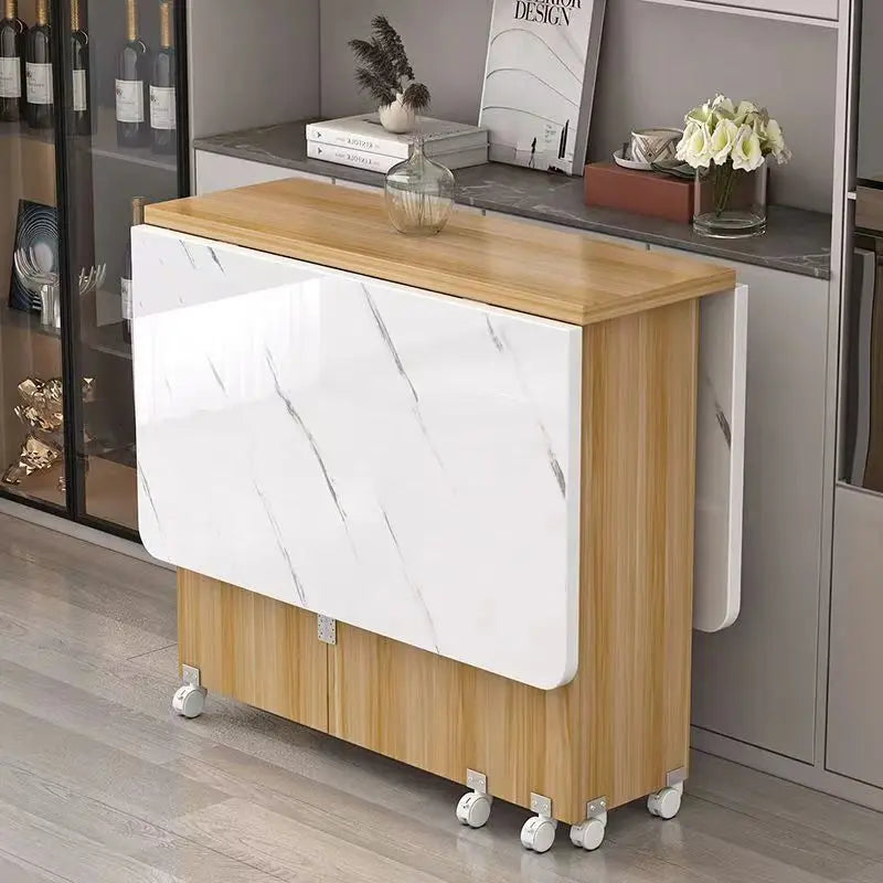 Mesa de comedor plegable para el hogar, apartamento pequeño, polea móvil, retráctil, rectangular, sencilla, multifuncional