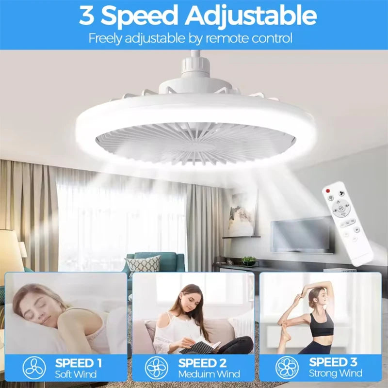 Smart 3-in-1 Ceiling Fan LED Lights Remote Control 3-Speed E27 Lighting Base for Bedroom Living Room Electric fan AC85-260V