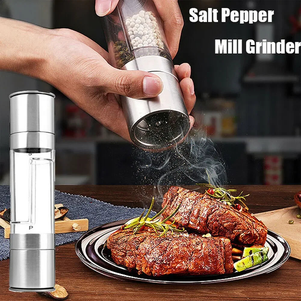 Molinillo manual de sal y pimienta de acero inoxidable, molinillo de especias de cerámica ajustable, herramienta de cocina, 2 en 1