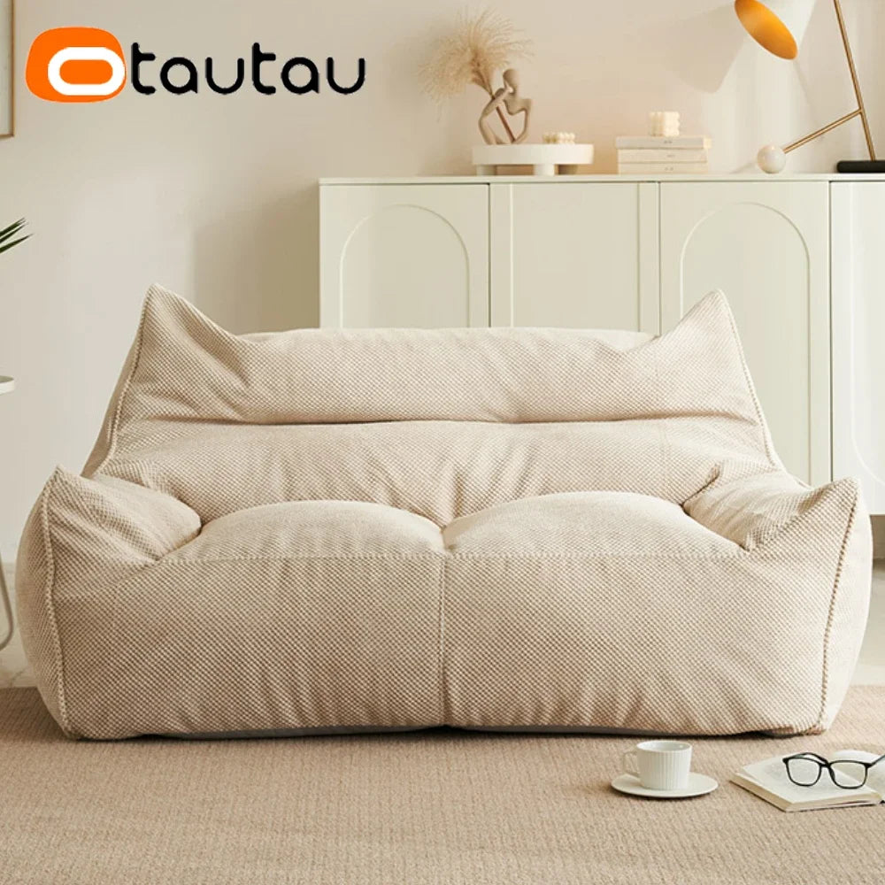 OTAUTAU Sofá Puf de Gofrado Suave de 1-2 Plazas, Funda sin Relleno, Sillón Puf, Sofá Perezoso, Cama Tumbona, Otomana, Taburete SF182