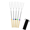 5 Pinchos para asar malvaviscos extensibles de 32 pulgadas de largo, brochetas de metal para barbacoa con mango de madera, para camping al aire libre, fogatas