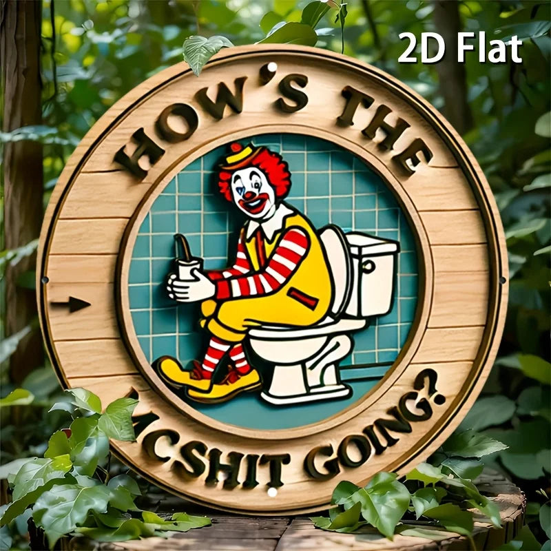 Vintage Clown iron Wall Art Sign - "How'S the Mcshit Going?" Retro Metal iron Decor, Rustic Round Wall Decoration for Home