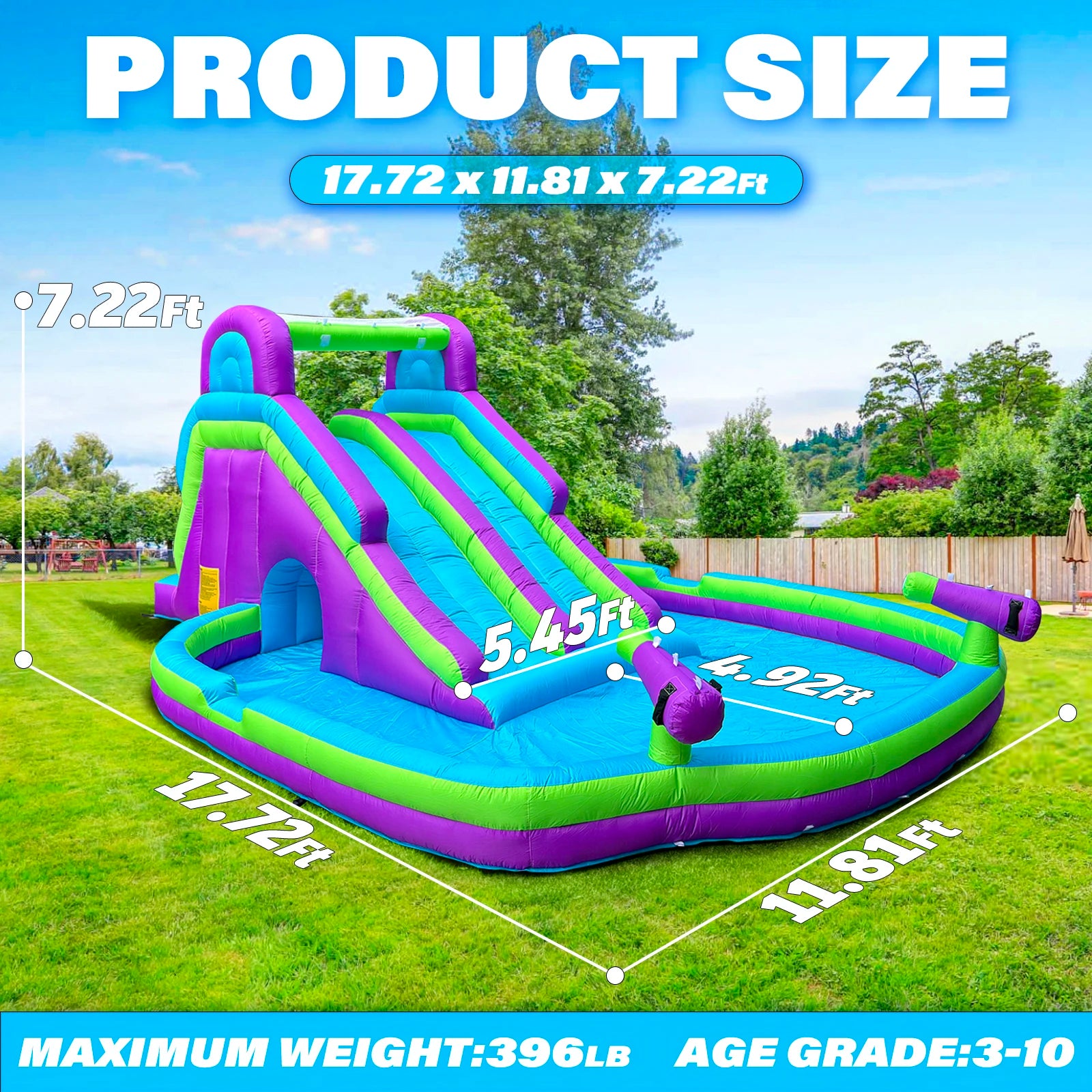Tobogán acuático hinchable doble  Tobogán acuático hinchable de gran calidad con piscina para adultos y niños Incluye soplador Juego acuático para exteriores