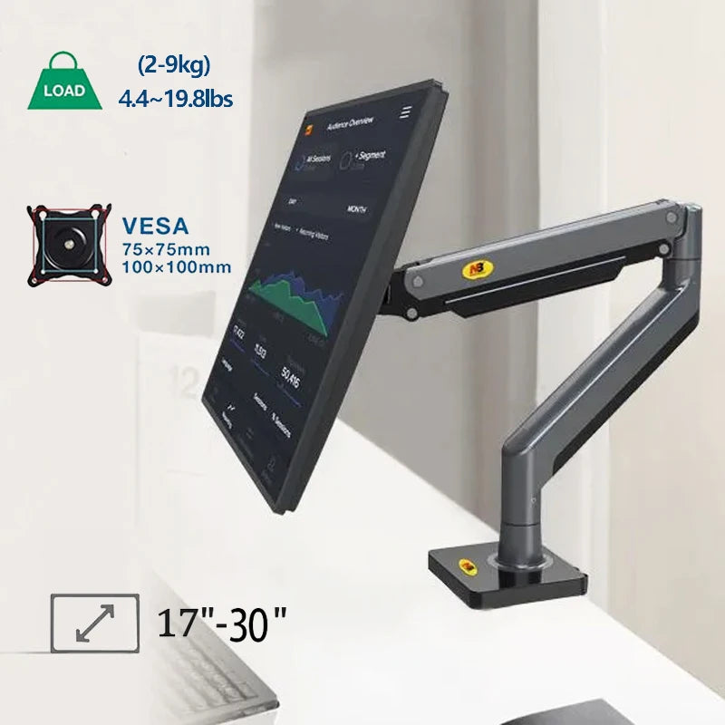 Soporte de brazo para monitor de PC ajustable NB F80, soporte para un solo monitor de hasta 30 pulgadas, soporte de escritorio para computadora con resorte de gas ajustable