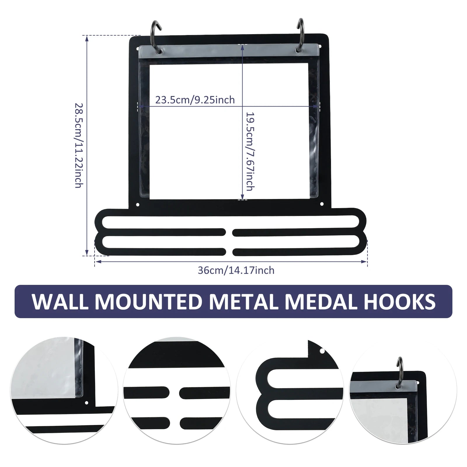 Colgador de medallas para pared, expositor de medallas con bolsas numeradas y ganchos para decoración de maratones, gimnasia y natación