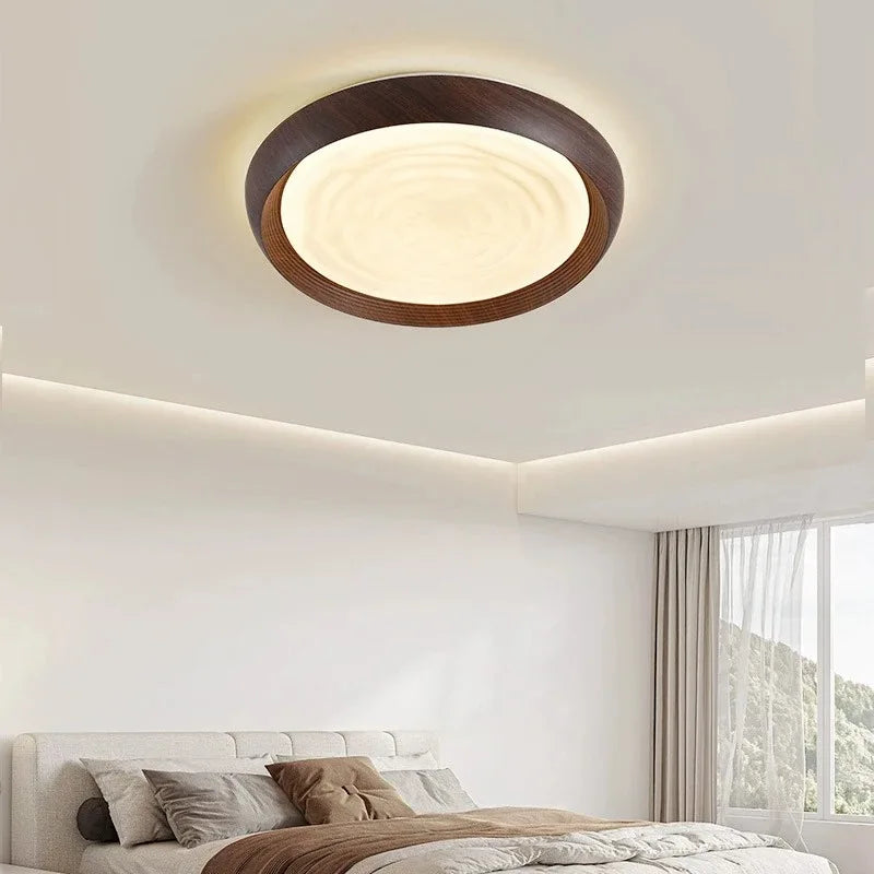 Moderna Lámpara de Techo LED Circular con Vetas de Madera de Nogal, Acrílica para Dormitorio, Sala de Estar, Restaurante, Pasillo, Luces de Decoración del Hogar