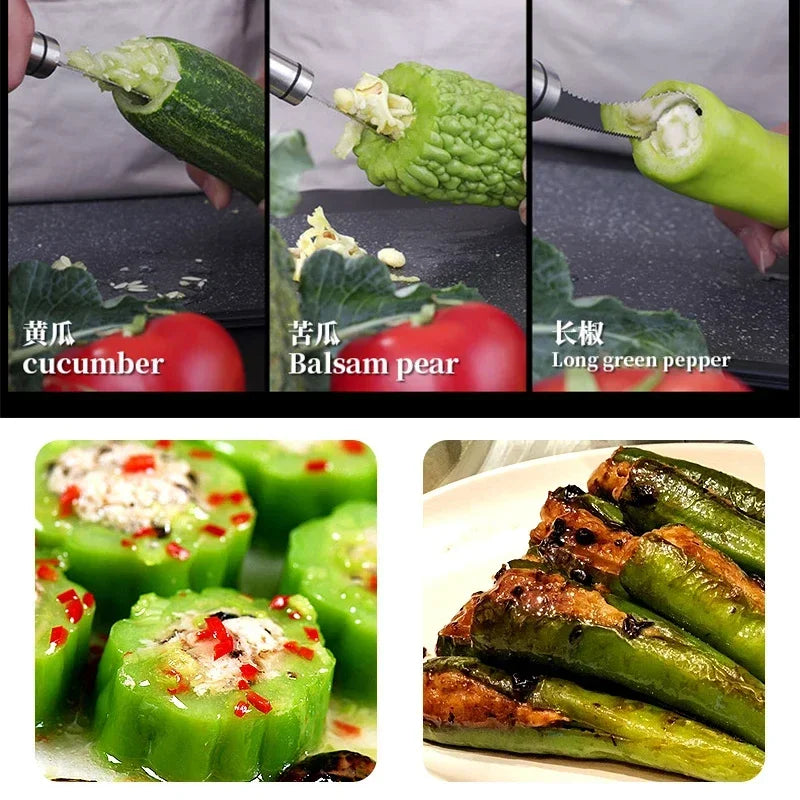 Descorazonador de Acero Inoxidable Descorazonador de Chiles Removedor de Semillas de Calabaza Amarga Cuchillo para Sacar el Corazón Cortador de Pimientos Verdes Herramienta para Sacar Semillas Cocina