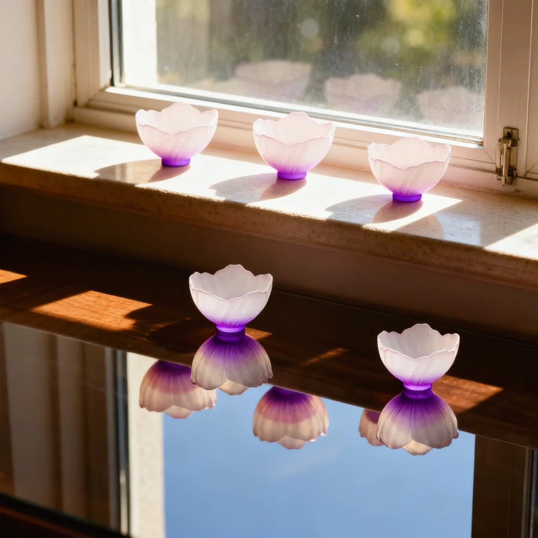 Juego de 4 tazas de té japonesas de cristal esmerilado rosa Sakura, dama de cristal rosa, taza de té con diseño de flores, taza de té, taza con diseño de pétalos