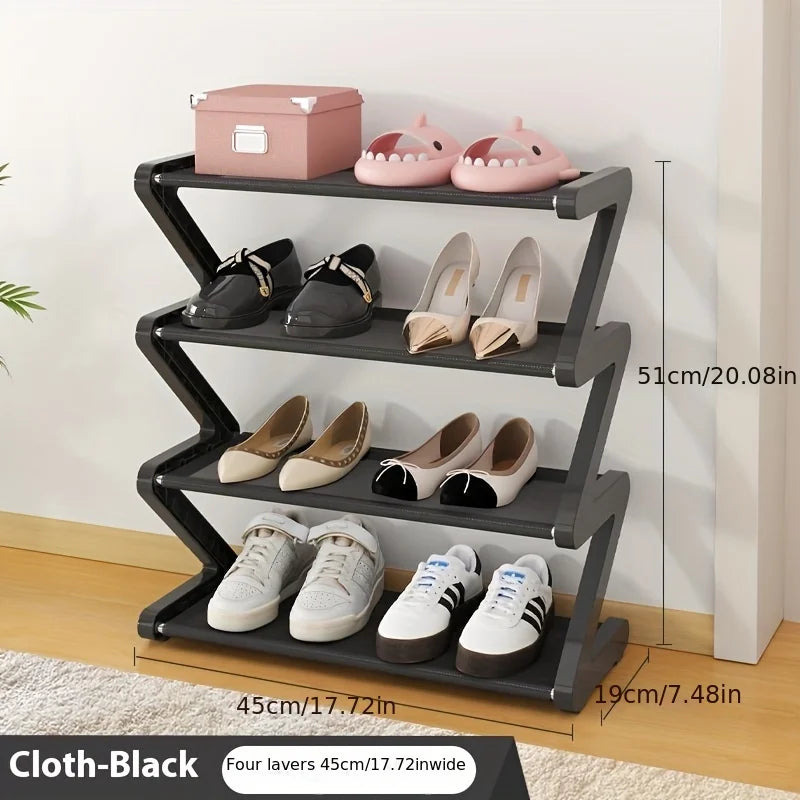 Zapatero rosa en forma de Z de 4 niveles - Estante de almacenamiento de pie para sala de estar, dormitorio y entrada | Zapatero | Organizador de almacenamiento de zapatos