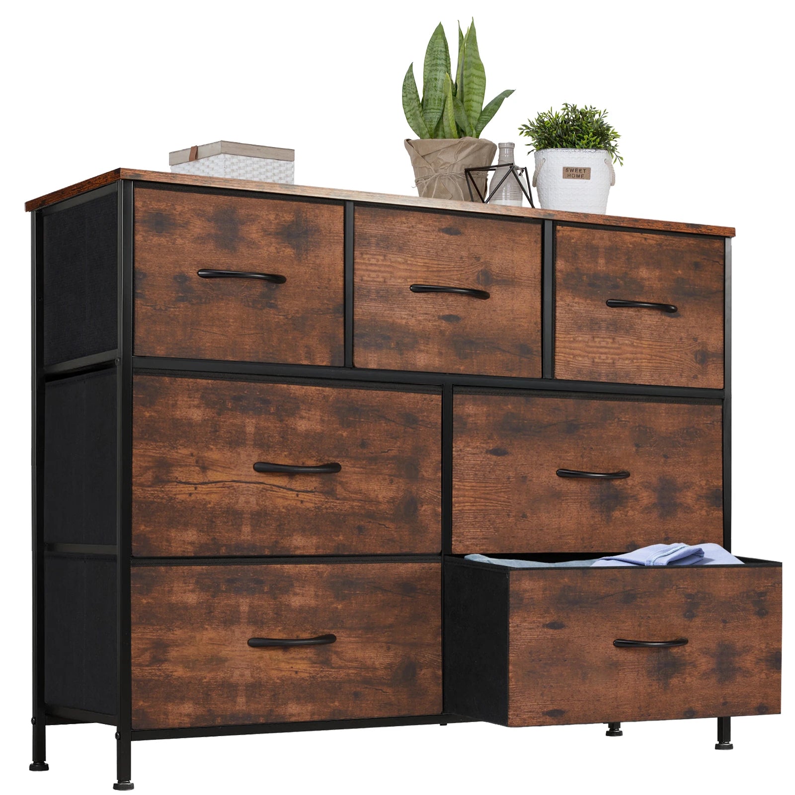 JHK Cómoda para dormitorio con 7 cajones de tela Organizador de almacenamiento Armario Cofre Ropa para sala de estar Vitrina de muebles